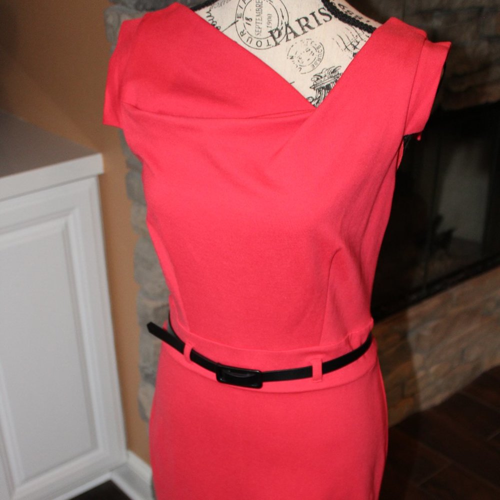 Coral Cotton Belted Dress